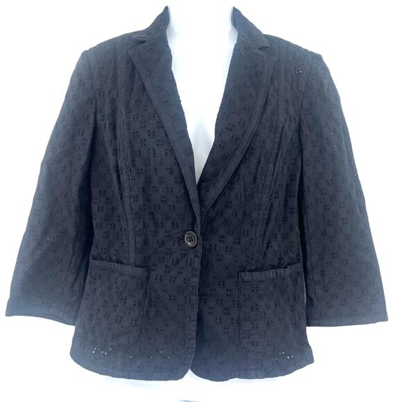 Talbots Eyelet Womens Blazer 6P Black Cottagecore Preppy Dark Romantic 1 Button - Picture 1 of 11